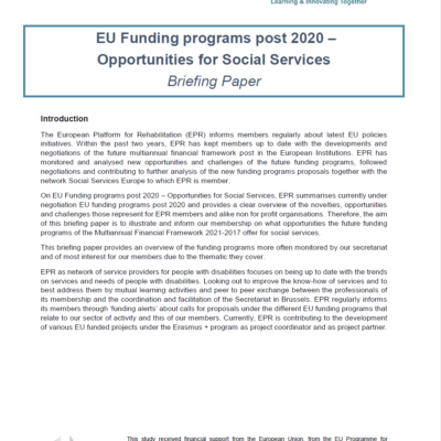 Briefing Paper EU Funding Programs post 2020 – Opportunities for Social Services