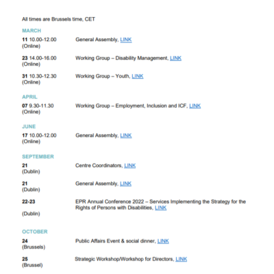 Calendar of EPR events 2022