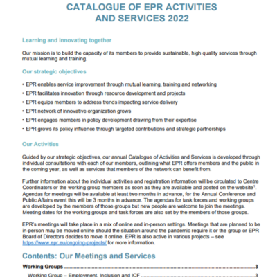 EPR Catalogue of Activities and Services 2022